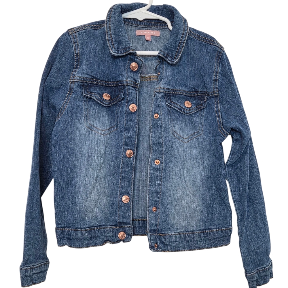 BCBG Girls Blue Denim Button Front Distressed Jacket Size 6 X